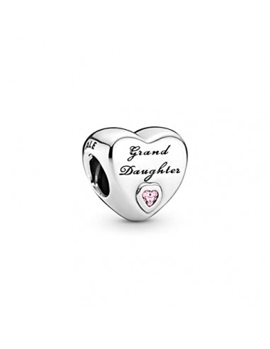 Pandora Unisex Granddaughter Heart Silver Charm With Pink Cubic Zirconia