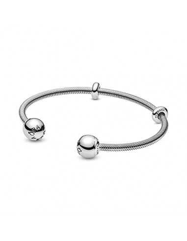 Pandora Sterling Silver Open Bangle With Silicone Stoppers And Interchangeable End Caps