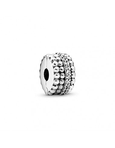 Pandora Unisex Beaded Silver Clip With Clear Cubic Zirconia