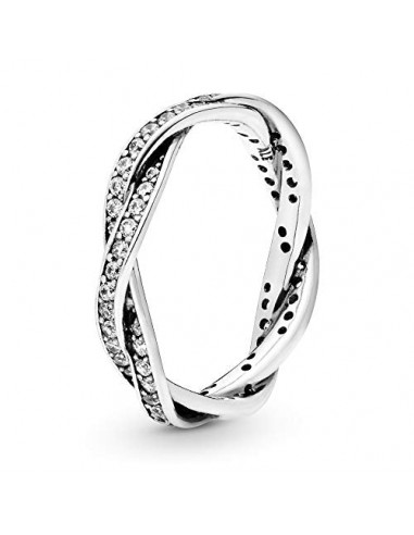 Pandora Unisex Braided Pave Silver Ring With Cubic Zirconia