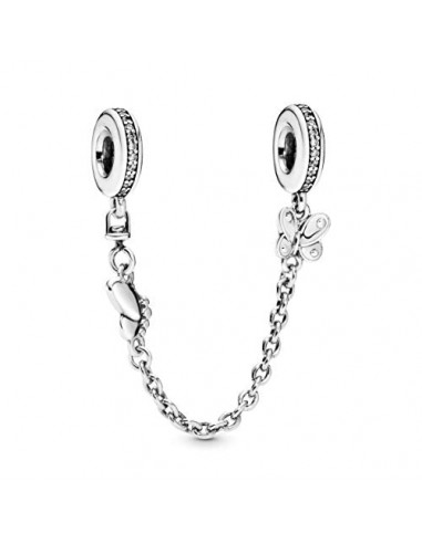 Pandora Unisex Butterfly Silver Safety Chain With Clear Cubic Zirconia