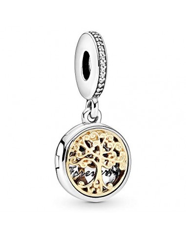 Pandora Unisex Family Tree Openable Silver Dangle With 14K And Clear Cubic Zirconia