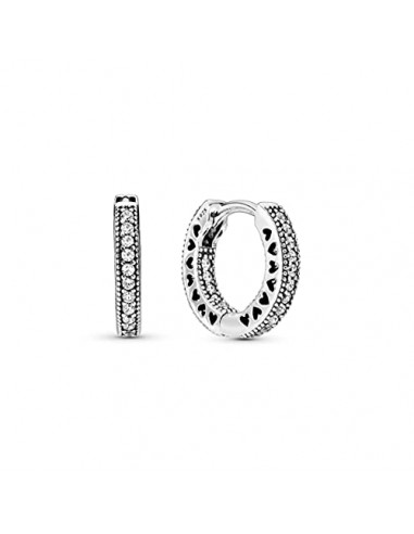 Pandora Unisex Hoop Silver Earrings With Clear Cubic Zirconia, 15 Mm