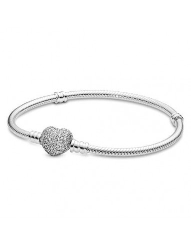 Pandora Unisex Silver Bracelet With Heart-Shaped Clasp And Cubic Zirconia