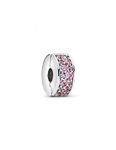 Pandora Unisex Silver Clip With Pink Cubic Zirconia And Silicone Grip