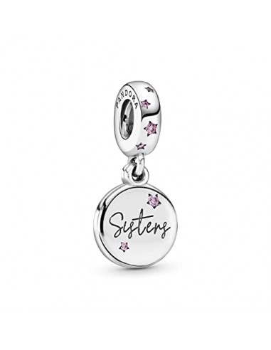 Pandora Unisex Sisters Silver Dangle With Fancy Fuchsia Pink Cubic Zirconia