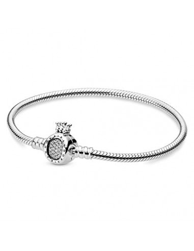 Pandora Unisex Snake Chain Sterling Silver Bracelet And Crown O Clasp With Clear Cubic Zirconia