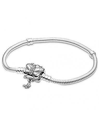 Pandora Women's Snake Chain Silver Bracelet And Butterfly Clasp With Clear Cubic Zirconia